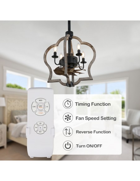 Oaks Aura 15" Wooden Crown Caged Ceiling Fan with Lights and Remote Control