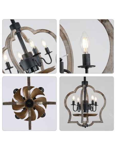 Oaks Aura 15" Wooden Crown Caged Ceiling Fan with Lights and Remote Control