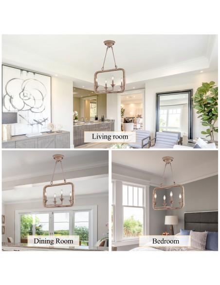 Oaks Aura Rustic Wood Finish Adjustable 4-Light Chandelier for Living Room, Bedroom