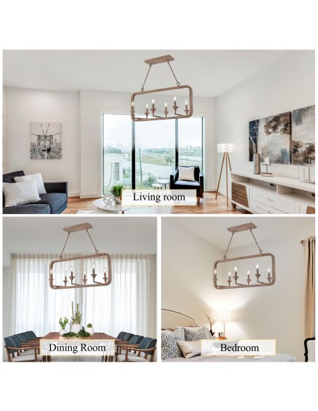 Oaks Aura Rustic Wood Finish Adjustable 6-Light Chandelier for Living Room, Bedroom