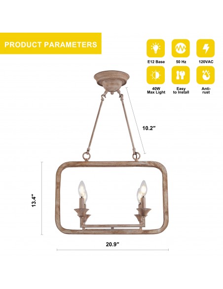 Oaks Aura Rustic Wood Finish Adjustable 4-Light Chandelier for Living Room, Bedroom