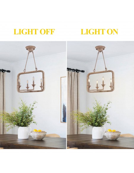 Oaks Aura Rustic Wood Finish Adjustable 4-Light Chandelier for Living Room, Bedroom