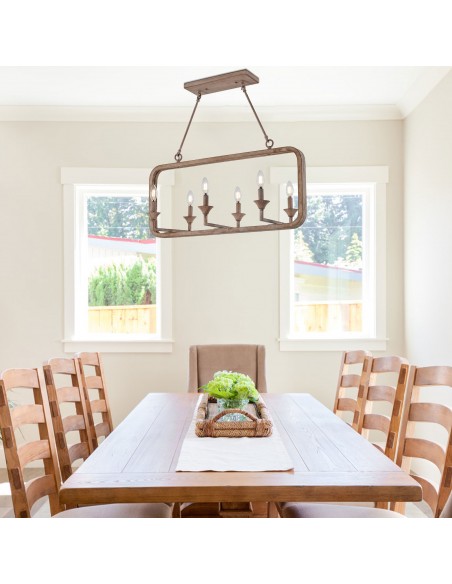 Oaks Aura Rustic Wood Finish Adjustable 6-Light Chandelier for Living Room, Bedroom