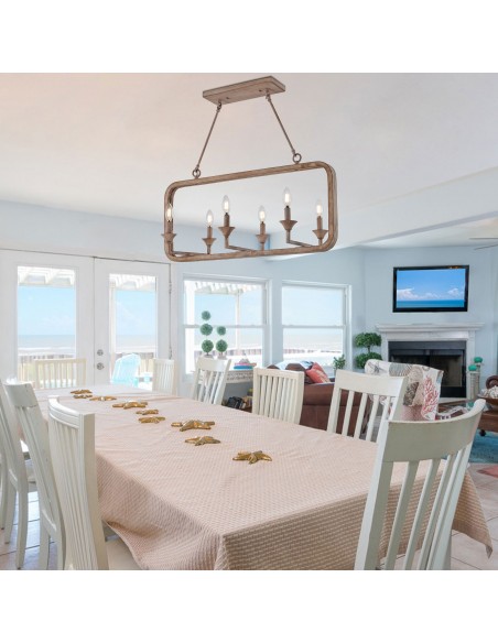 Oaks Aura Rustic Wood Finish Adjustable 6-Light Chandelier for Living Room, Bedroom