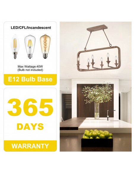 Oaks Aura Rustic Wood Finish Adjustable 6-Light Chandelier for Living Room, Bedroom