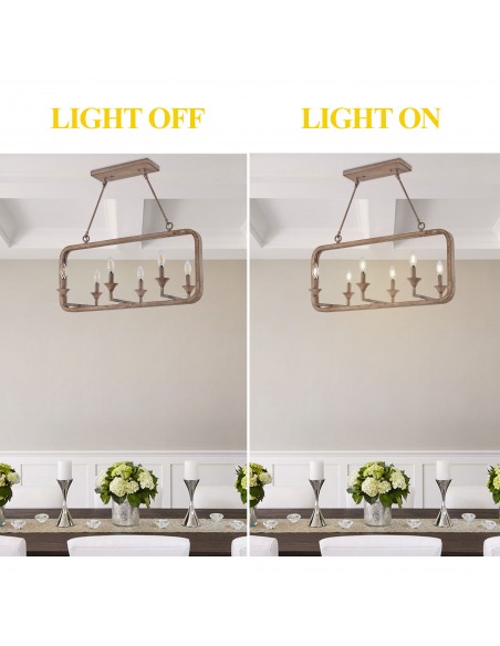 Oaks Aura Rustic Wood Finish Adjustable 6-Light Chandelier for Living Room, Bedroom