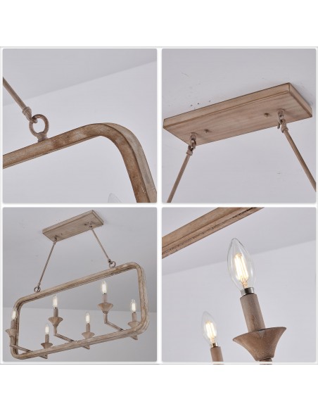 Oaks Aura Rustic Wood Finish Adjustable 6-Light Chandelier for Living Room, Bedroom