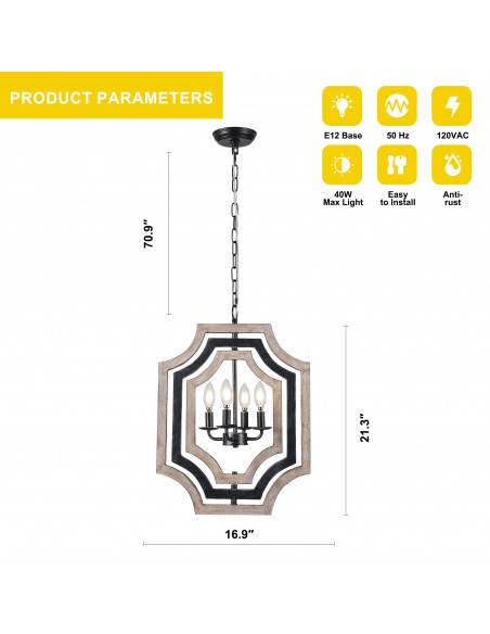 Oaks Aura 4-Light Rectangular Chandelier with Adjustable Height