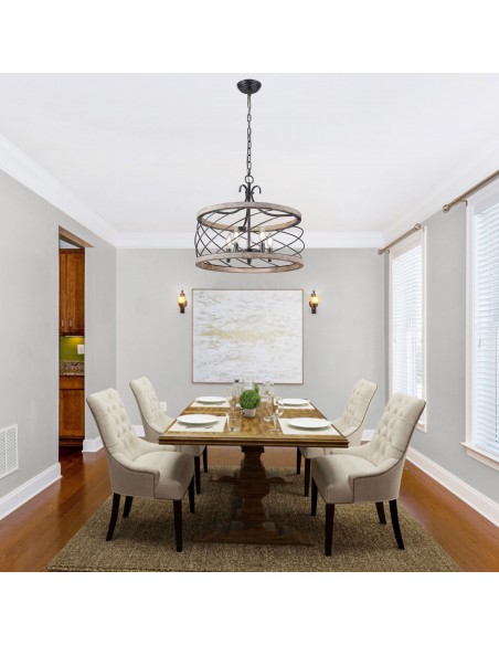 Oaks Aura 5-Light Wood Drum Chandelier with Adjustable Height