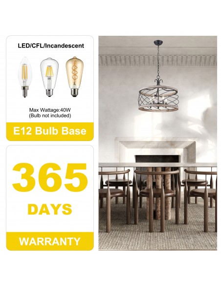 Oaks Aura 5-Light Wood Drum Chandelier with Adjustable Height