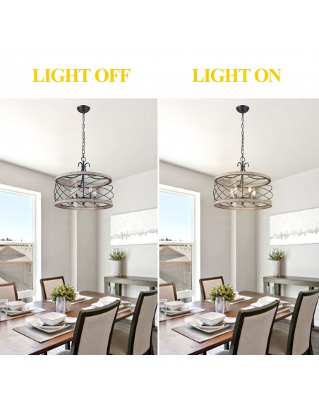 Oaks Aura 5-Light Wood Drum Chandelier with Adjustable Height