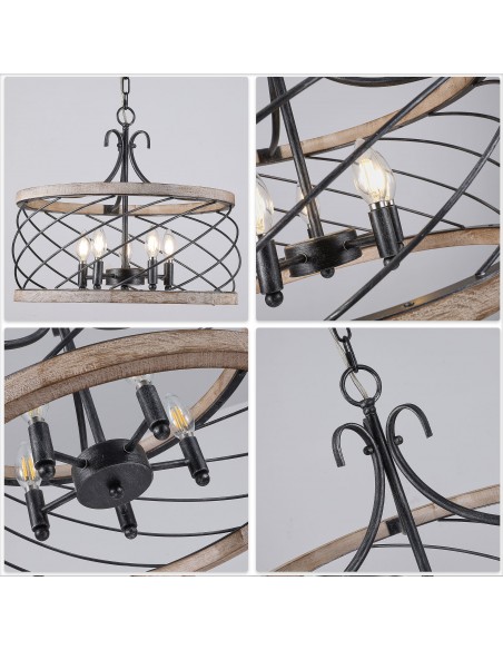 Oaks Aura 5-Light Wood Drum Chandelier with Adjustable Height