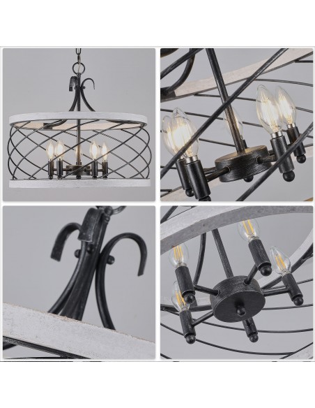 Oaks Aura 5-Light Wood Drum Chandelier with Adjustable Height