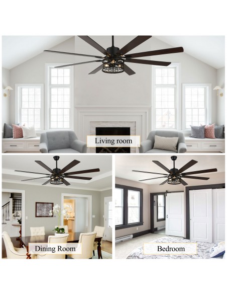 Oaks Aura 72 inch Black Ceiling Fan with Lights and Remote Control