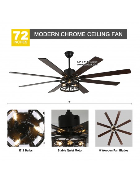 Oaks Aura 72 inch Black Ceiling Fan with Lights and Remote Control
