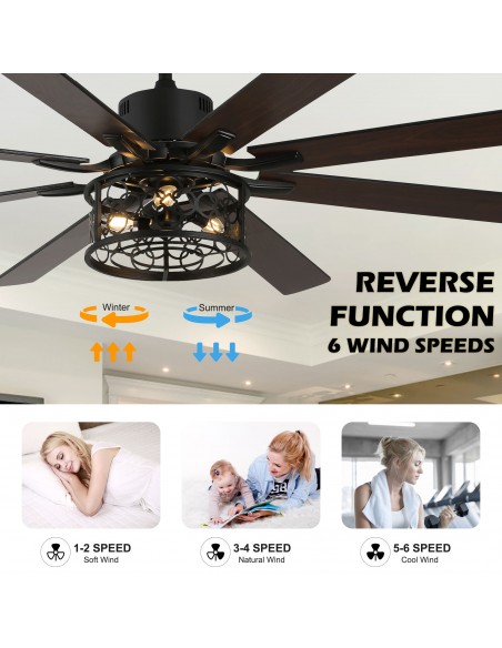 Oaks Aura 72 inch Black Ceiling Fan with Lights and Remote Control