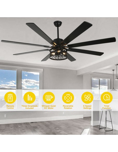 Oaks Aura 72 inch Black Ceiling Fan with Lights and Remote Control