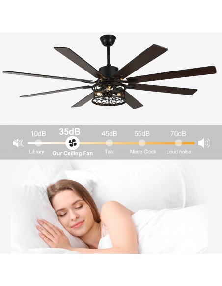 Oaks Aura 72 inch Black Ceiling Fan with Lights and Remote Control