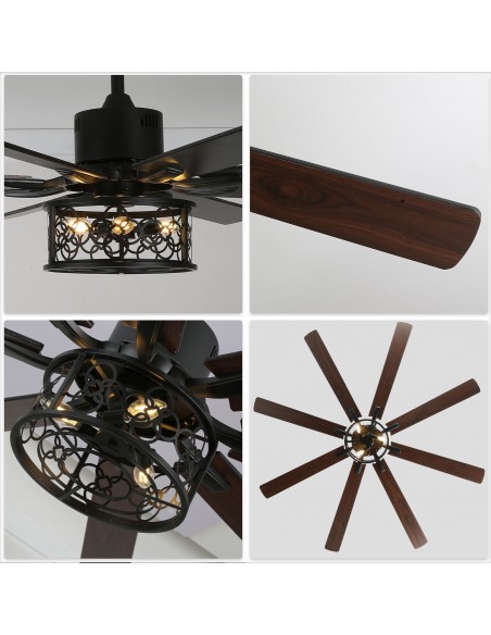Oaks Aura 72 inch Black Ceiling Fan with Lights and Remote Control