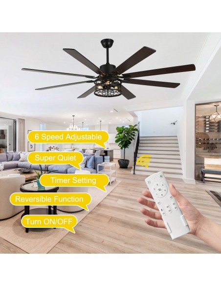 Oaks Aura 72 inch Black Ceiling Fan with Lights and Remote Control