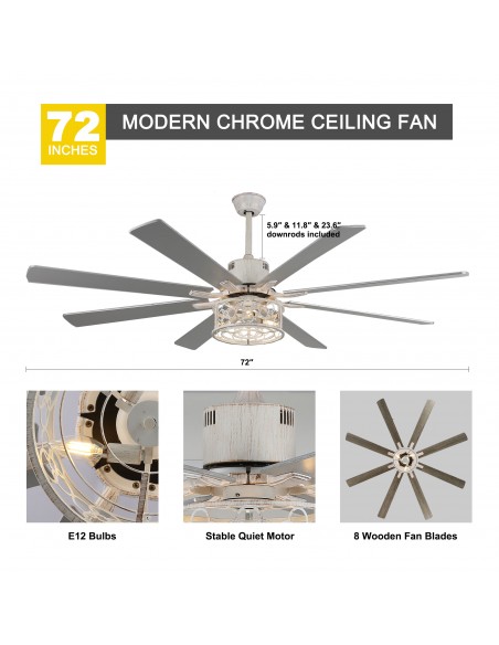 Oaks Aura 72 inch Black Ceiling Fan with Lights and Remote Control