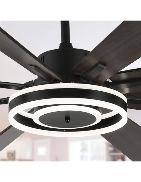 Oaks Aura 72" Smart Black Ceiling Fan with LED Light Kit & Remote, 6-Speed Quiet DC Motor, 3-Color Temperature
