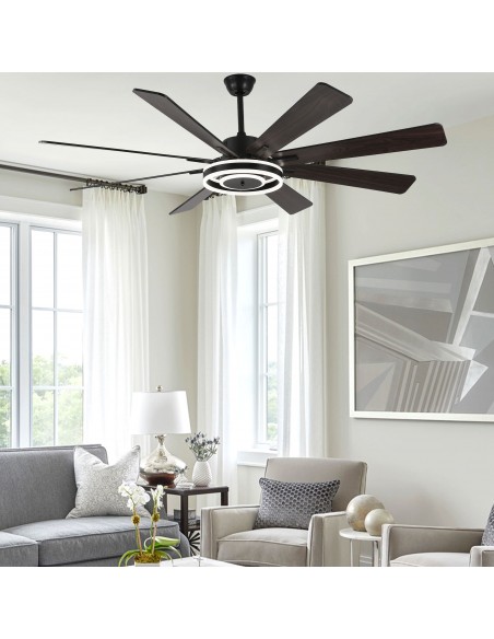 Oaks Aura 72" Smart Black Ceiling Fan with LED Light Kit & Remote, 6-Speed Quiet DC Motor, 3-Color Temperature
