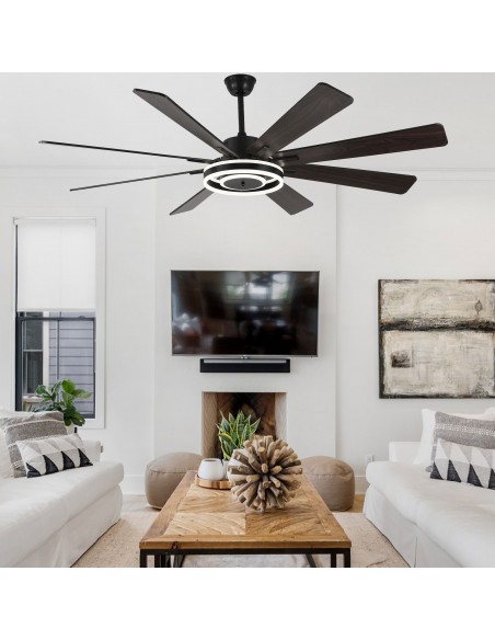 Oaks Aura 72" Smart Black Ceiling Fan with LED Light Kit & Remote, 6-Speed Quiet DC Motor, 3-Color Temperature