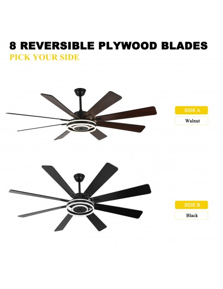 Oaks Aura 72" Smart Black Ceiling Fan with LED Light Kit & Remote, 6-Speed Quiet DC Motor, 3-Color Temperature