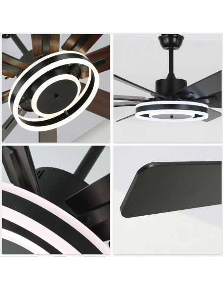 Oaks Aura 72" Smart Black Ceiling Fan with LED Light Kit & Remote, 6-Speed Quiet DC Motor, 3-Color Temperature