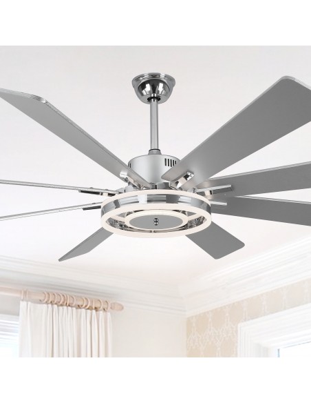 Oaks Aura 72" Smart Black Ceiling Fan with LED Light Kit & Remote, 6-Speed Quiet DC Motor, 3-Color Temperature