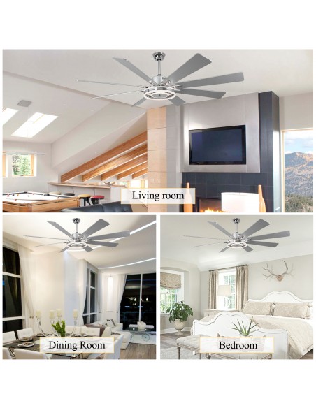 Oaks Aura 72" Smart Black Ceiling Fan with LED Light Kit & Remote, 6-Speed Quiet DC Motor, 3-Color Temperature