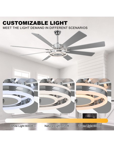 Oaks Aura 72" Smart Black Ceiling Fan with LED Light Kit & Remote, 6-Speed Quiet DC Motor, 3-Color Temperature