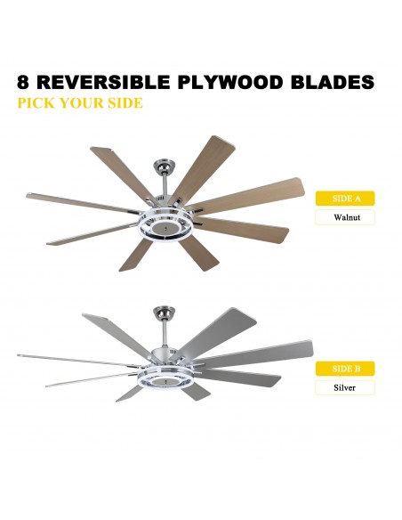 Oaks Aura 72" Smart Black Ceiling Fan with LED Light Kit & Remote, 6-Speed Quiet DC Motor, 3-Color Temperature