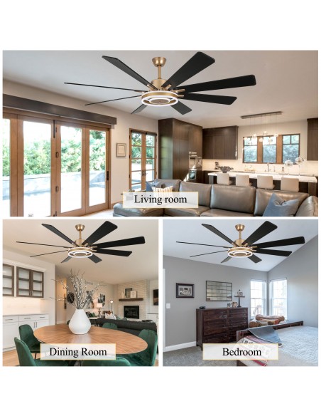 Oaks Aura 72" Smart Black Ceiling Fan with LED Light Kit & Remote, 6-Speed Quiet DC Motor, 3-Color Temperature