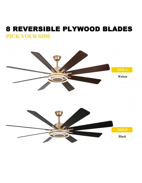 Oaks Aura 72" Smart Black Ceiling Fan with LED Light Kit & Remote, 6-Speed Quiet DC Motor, 3-Color Temperature