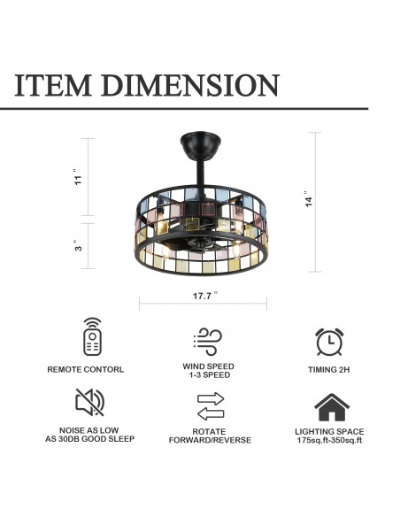 Oaks Aura 18” Vintage Stained Glass Ceiling Fan with Lights Remote 3-Speed Fandelier Fixture