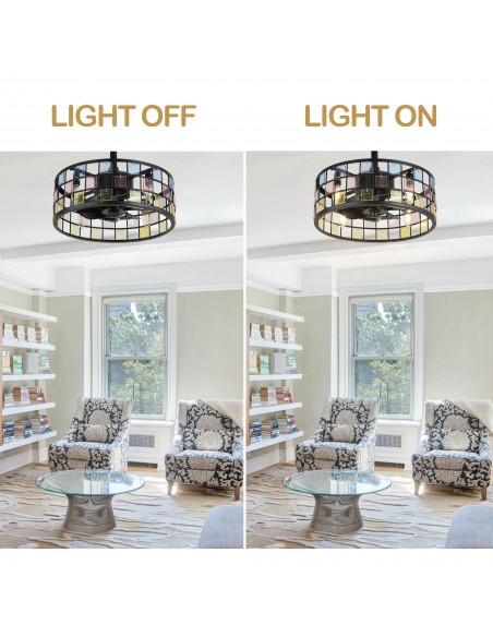 Oaks Aura 18” Vintage Stained Glass Ceiling Fan with Lights Remote 3-Speed Fandelier Fixture