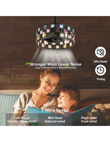 Oaks Aura 18” Vintage Stained Glass Ceiling Fan with Lights Remote 3-Speed Fandelier Fixture