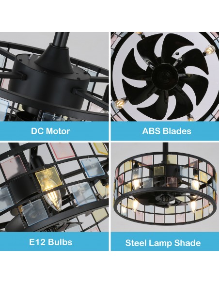 Oaks Aura 18” Vintage Stained Glass Ceiling Fan with Lights Remote 3-Speed Fandelier Fixture