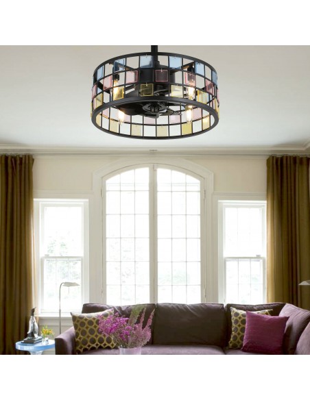 Oaks Aura 18” Vintage Stained Glass Ceiling Fan with Lights Remote 3-Speed Fandelier Fixture