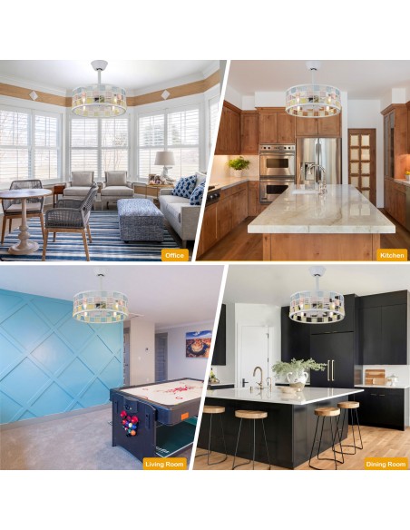 Oaks Aura 18” Vintage Stained Glass Ceiling Fan with Lights Remote 3-Speed Fandelier Fixture