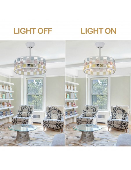 Oaks Aura 18” Vintage Stained Glass Ceiling Fan with Lights Remote 3-Speed Fandelier Fixture