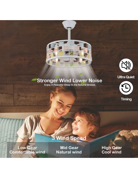 Oaks Aura 18” Vintage Stained Glass Ceiling Fan with Lights Remote 3-Speed Fandelier Fixture