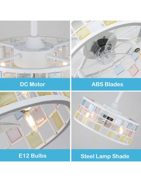 Oaks Aura 18” Vintage Stained Glass Ceiling Fan with Lights Remote 3-Speed Fandelier Fixture