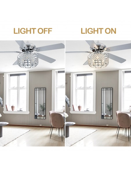 Oaks Aura 52” Reversible Crystal Ceiling Fan Remote 6-Speed DC Motor Ceiling Lighting