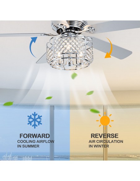 Oaks Aura 52” Reversible Crystal Ceiling Fan Remote 6-Speed DC Motor Ceiling Lighting