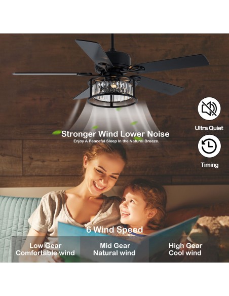 Oaks Aura 52” Reversible Crystal Ceiling Fan Remote 6-Speed DC Motor Ceiling Lighting