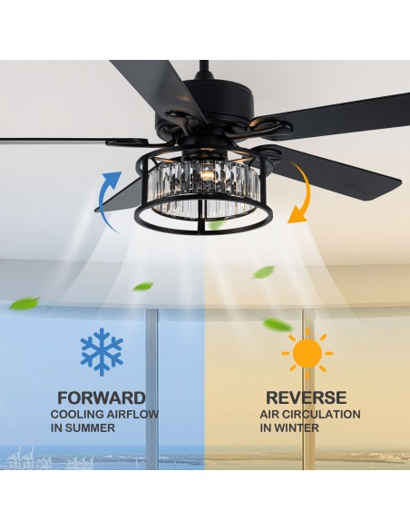 Oaks Aura 52” Reversible Crystal Ceiling Fan Remote 6-Speed DC Motor Ceiling Lighting