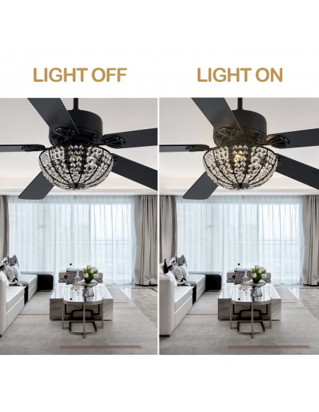 Oaks Aura 52” Reversible Crystal Ceiling Fan Remote 6-Speed DC Motor Ceiling Lighting